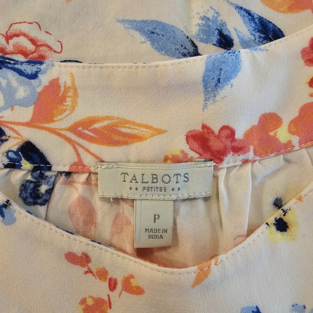 Talbots Petites Floral Sleeveless Blouse Top Pink Blue Peach - Picture 3 of 6